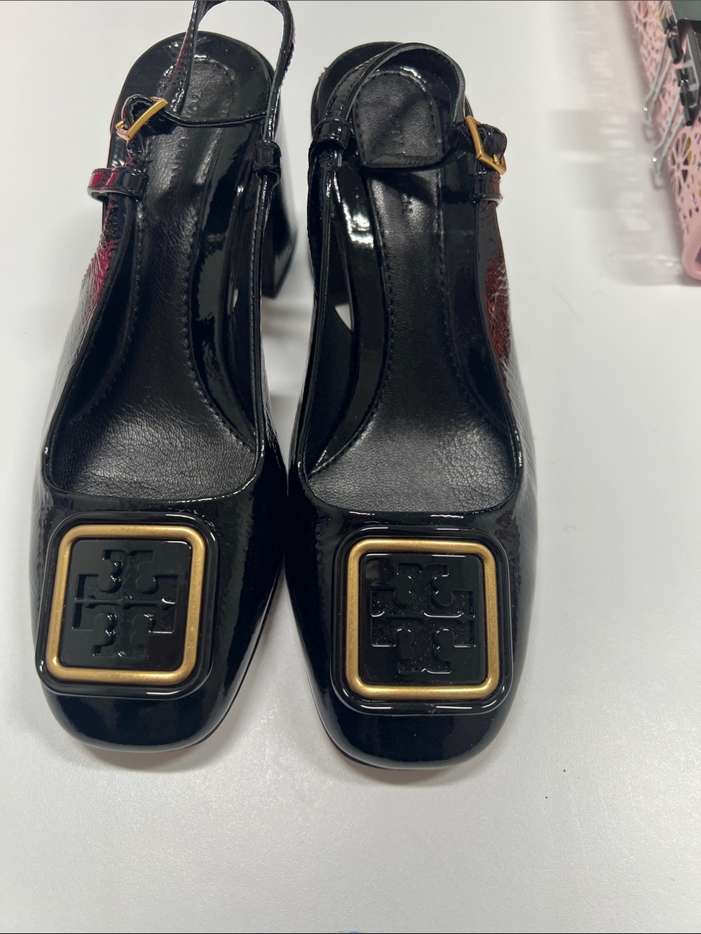 Tory Burch Black Patent Slingback Block Heel Pumps sz 6 no box